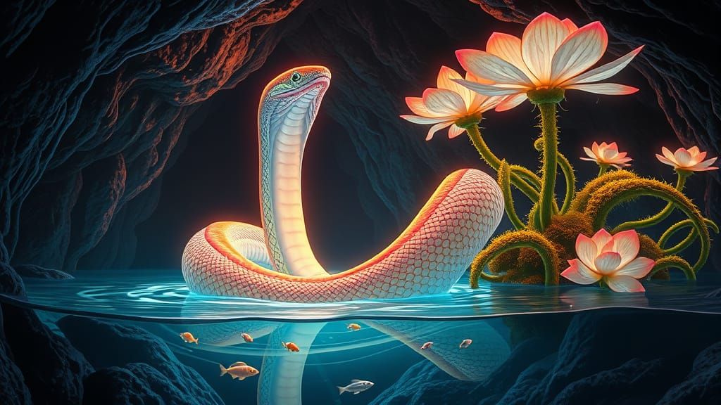 Bioluminescent Moccasin Emerges from Sapphire Waters