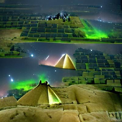 Egyptian Pyramids Under Aurora Borealis