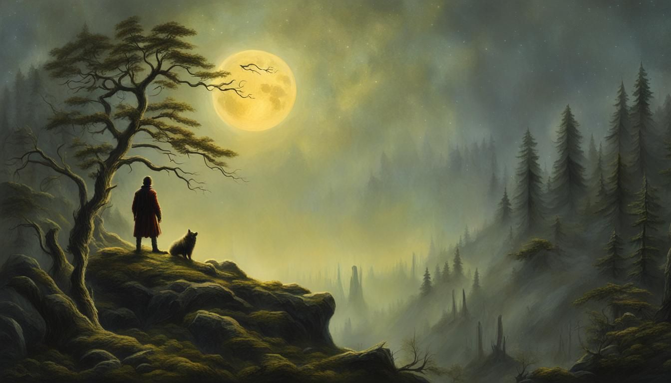Werewolf Howling in Misty Forest Landscape