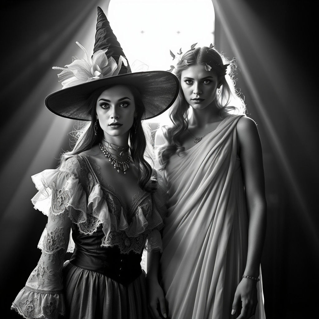 Magical Witch and Goddess in Black and White Fashion