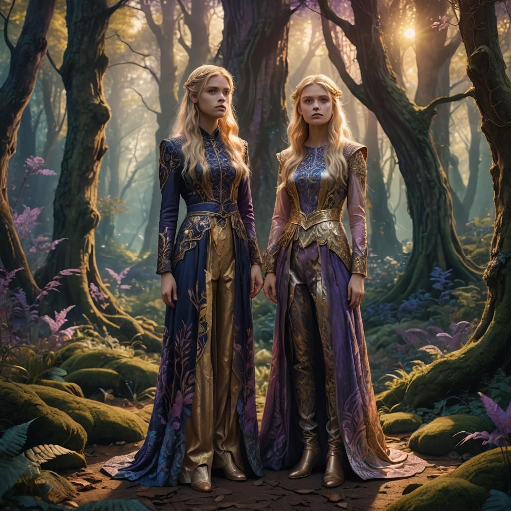 Two Girls in Mystical Forest Concept Art