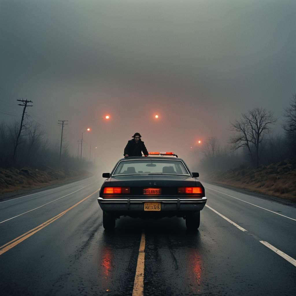 Dark Fantasy Hitchhiker Attack in Chiaroscuro Style