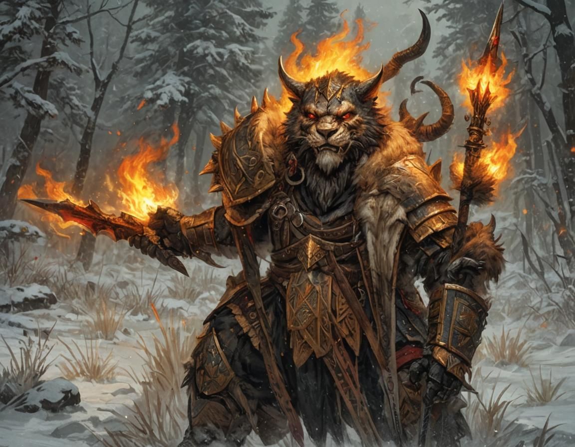 A flame legion charr crossing the shiverpeak mountains