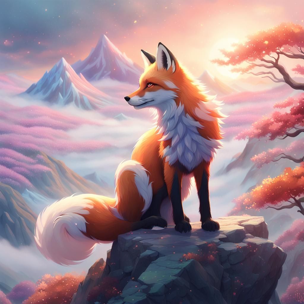 Nine-Tailed Fox on Misty Peak: 3D Anime Art
