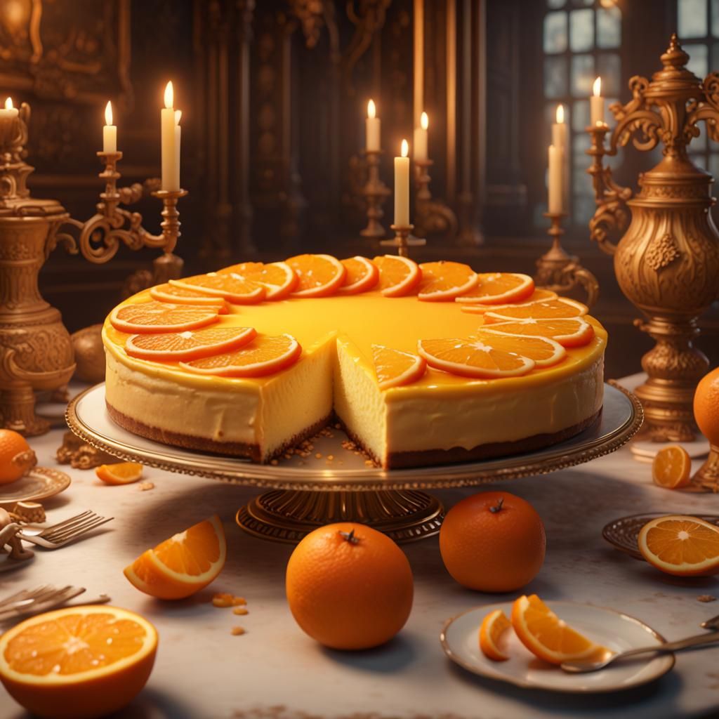 Orange Honey Cheesecake in Rococo 3D Rendering
