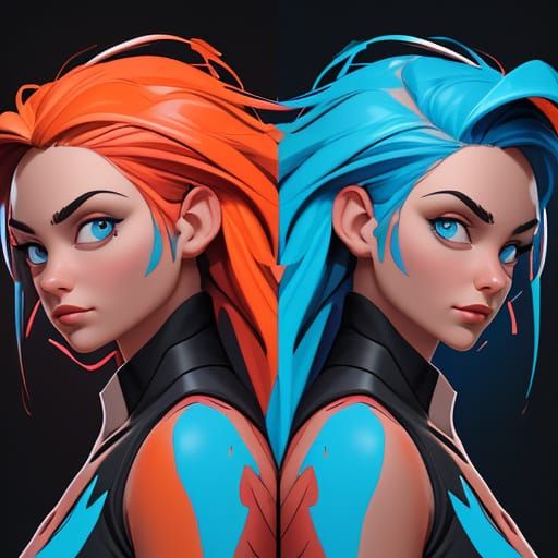 Contrasting Duality: A Vibrant Split-Screen Portrait