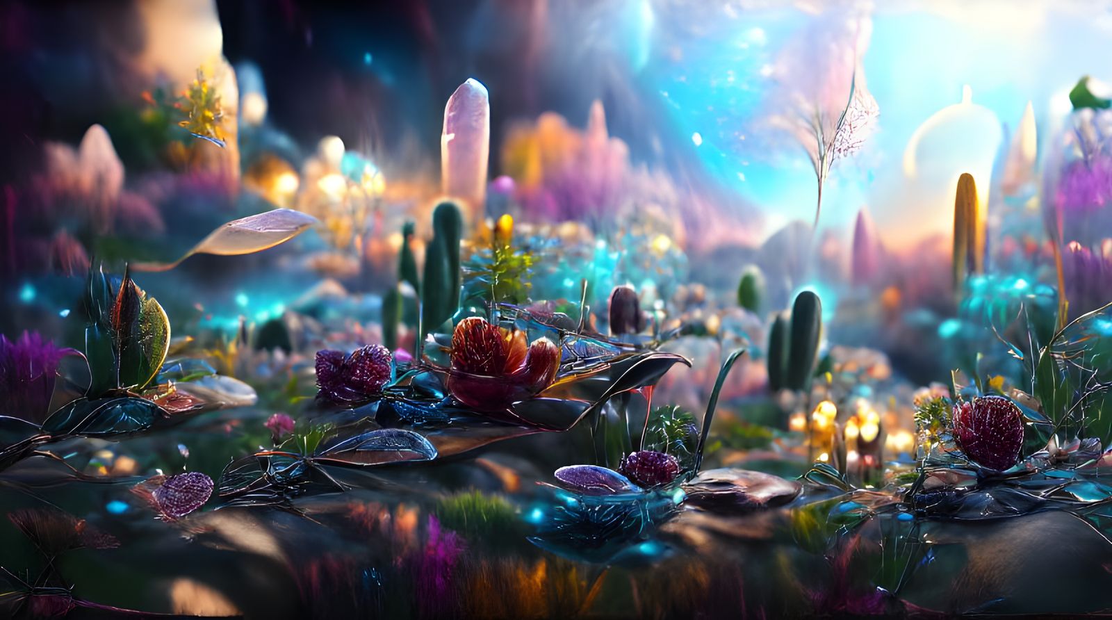 Sci-Fi Alien Zen Garden Under Cosmic Sky