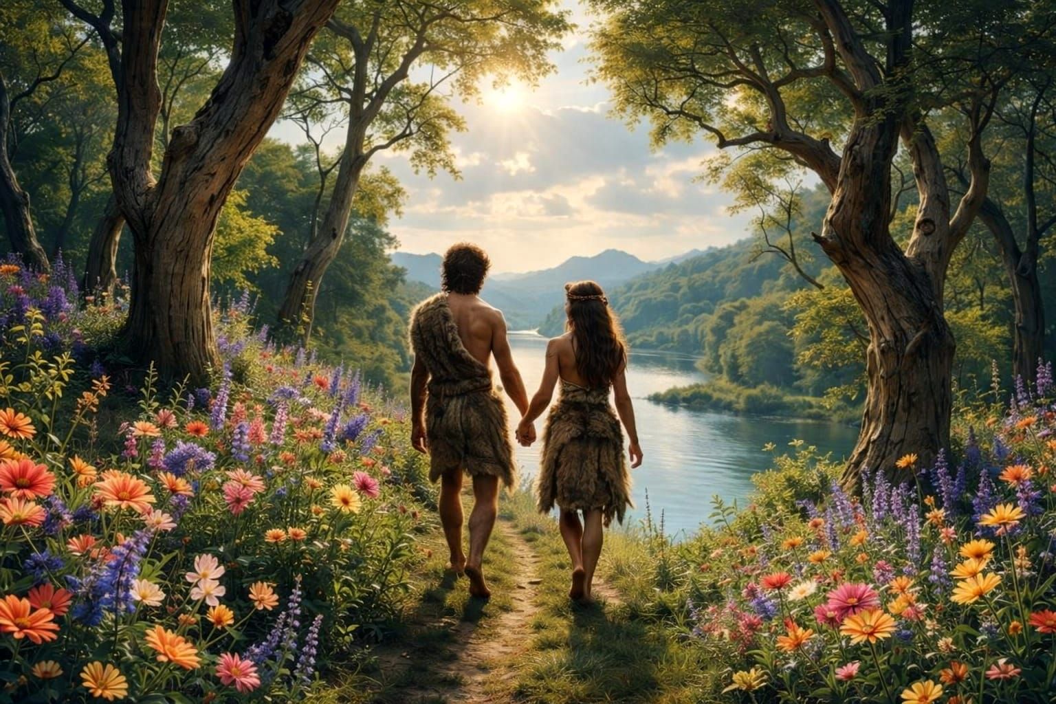 Garden of Eden Masterpiece with Adam and Eve