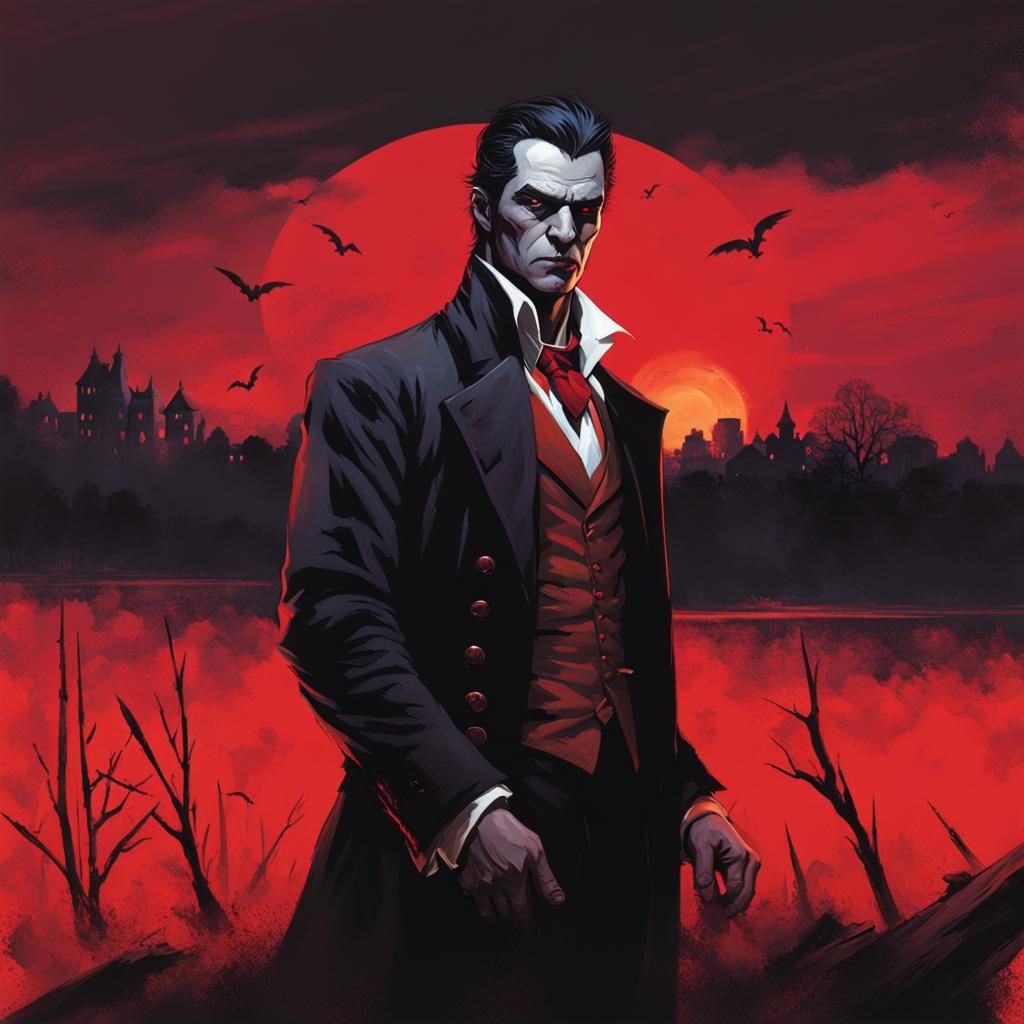 Handsome Vampire in Sinister Red Sky
