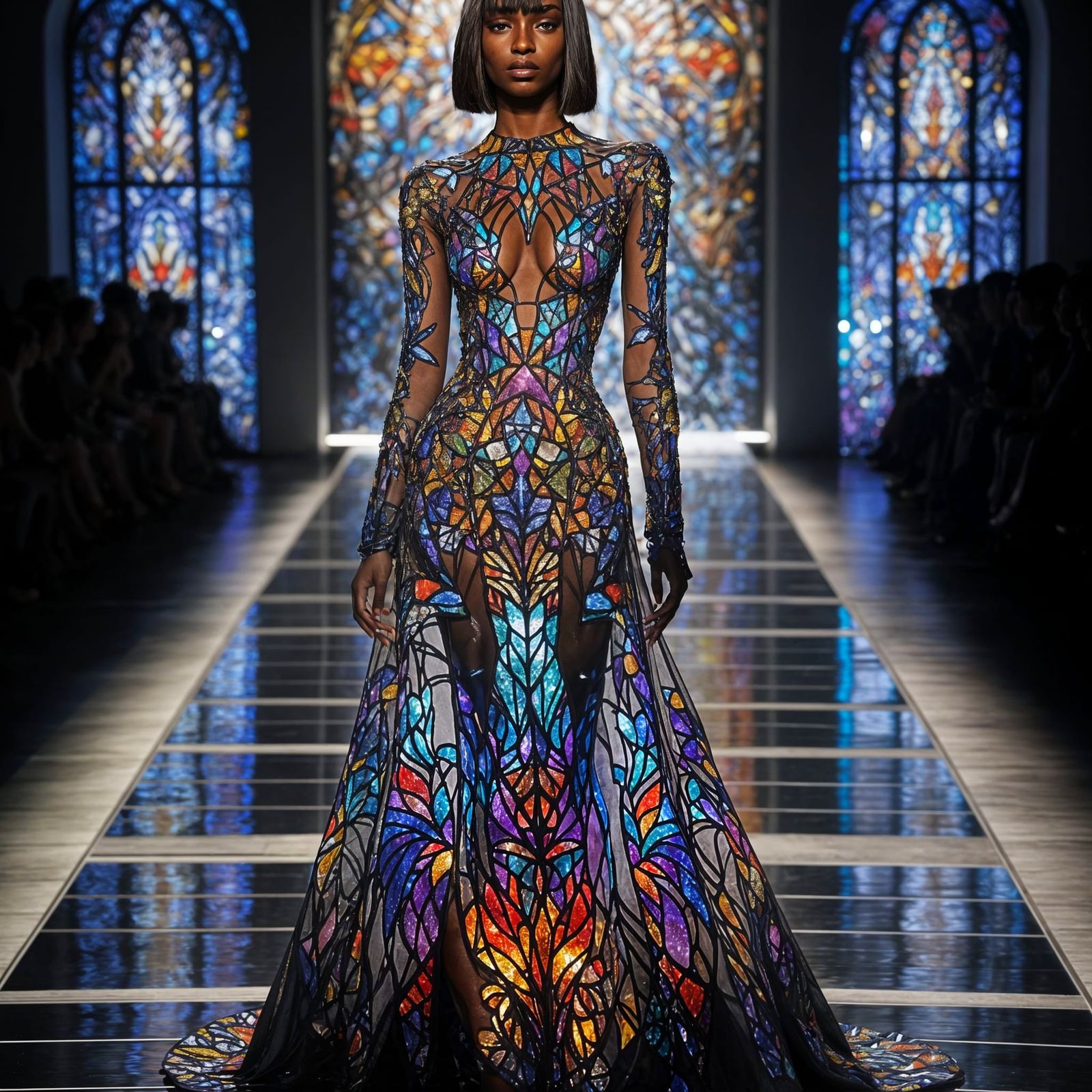 Ethereal Stained Glass Goddess on the Catwalk