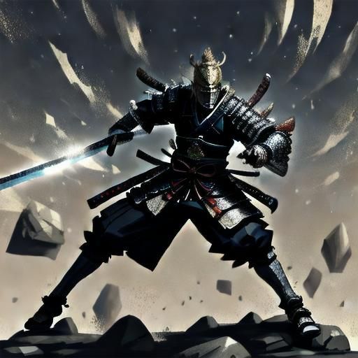 Stone Samurai Warrior with Sword, Digital Art