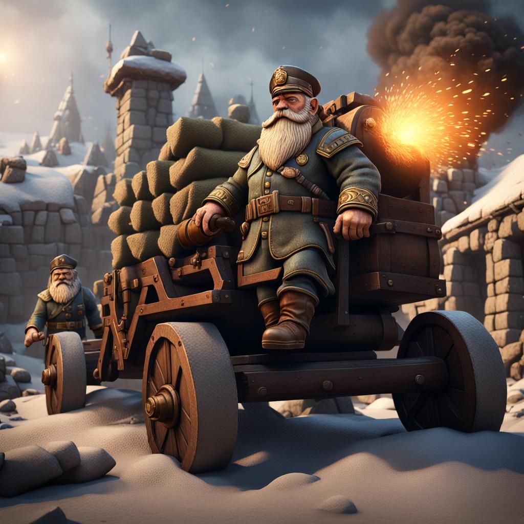 Dwarven Artillery Crew in Cinematic 3D Render