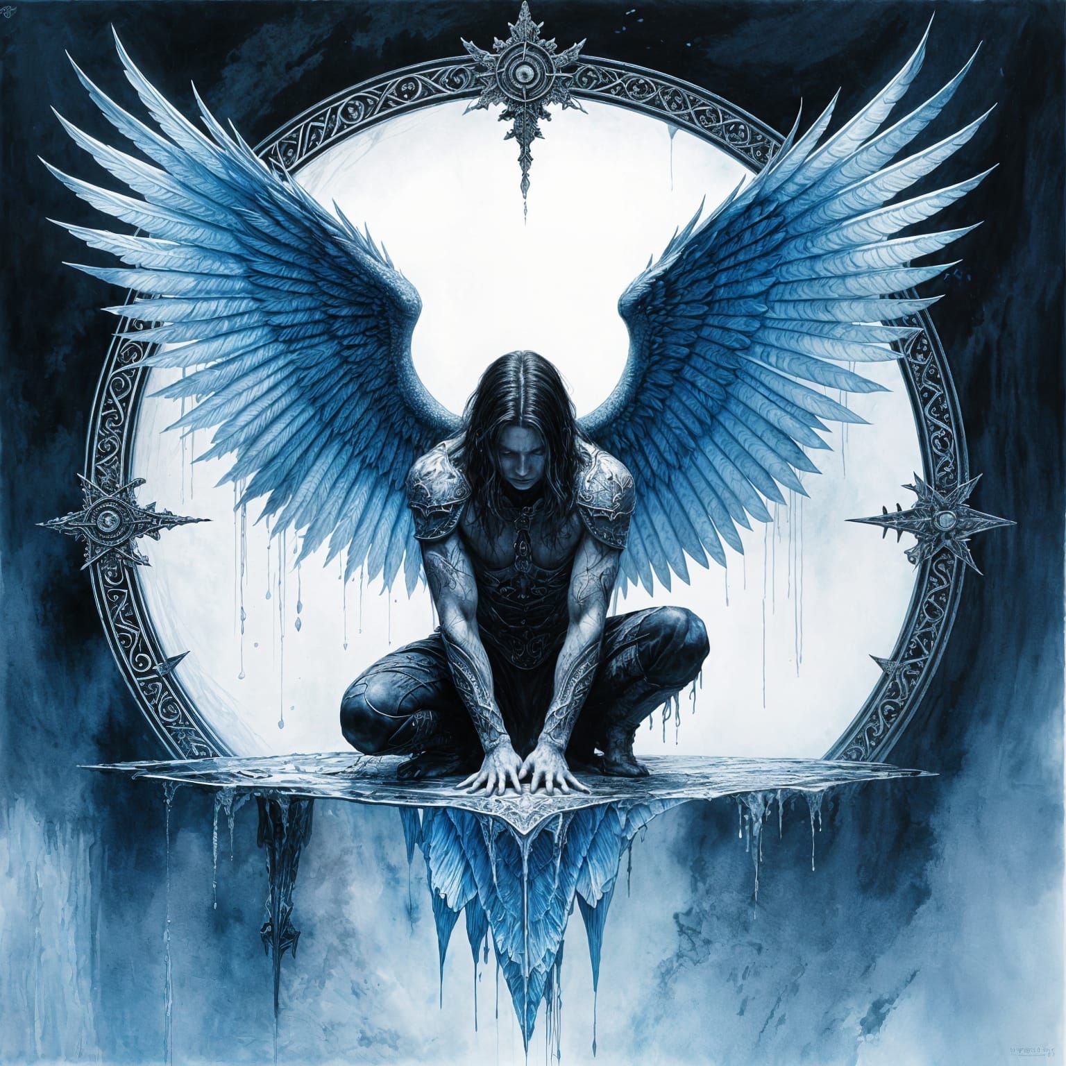 Monochrome Watercolor: Crawling with Blue Crystals