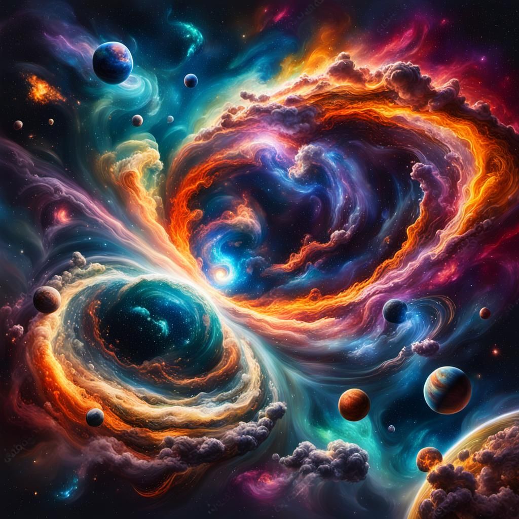 Cosmic Nebula in Triadic Colors as Oil Painting