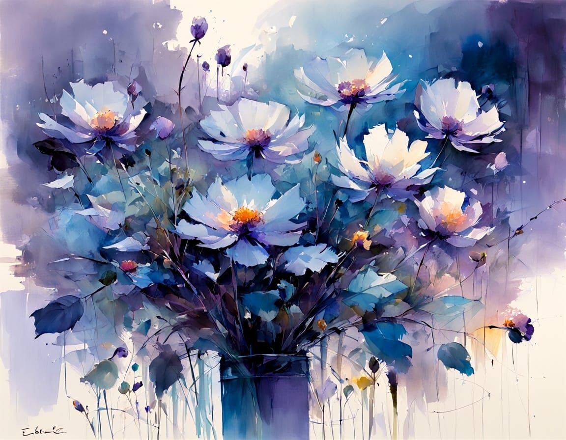 delicate blue translucent flowers in the soft purple evening...