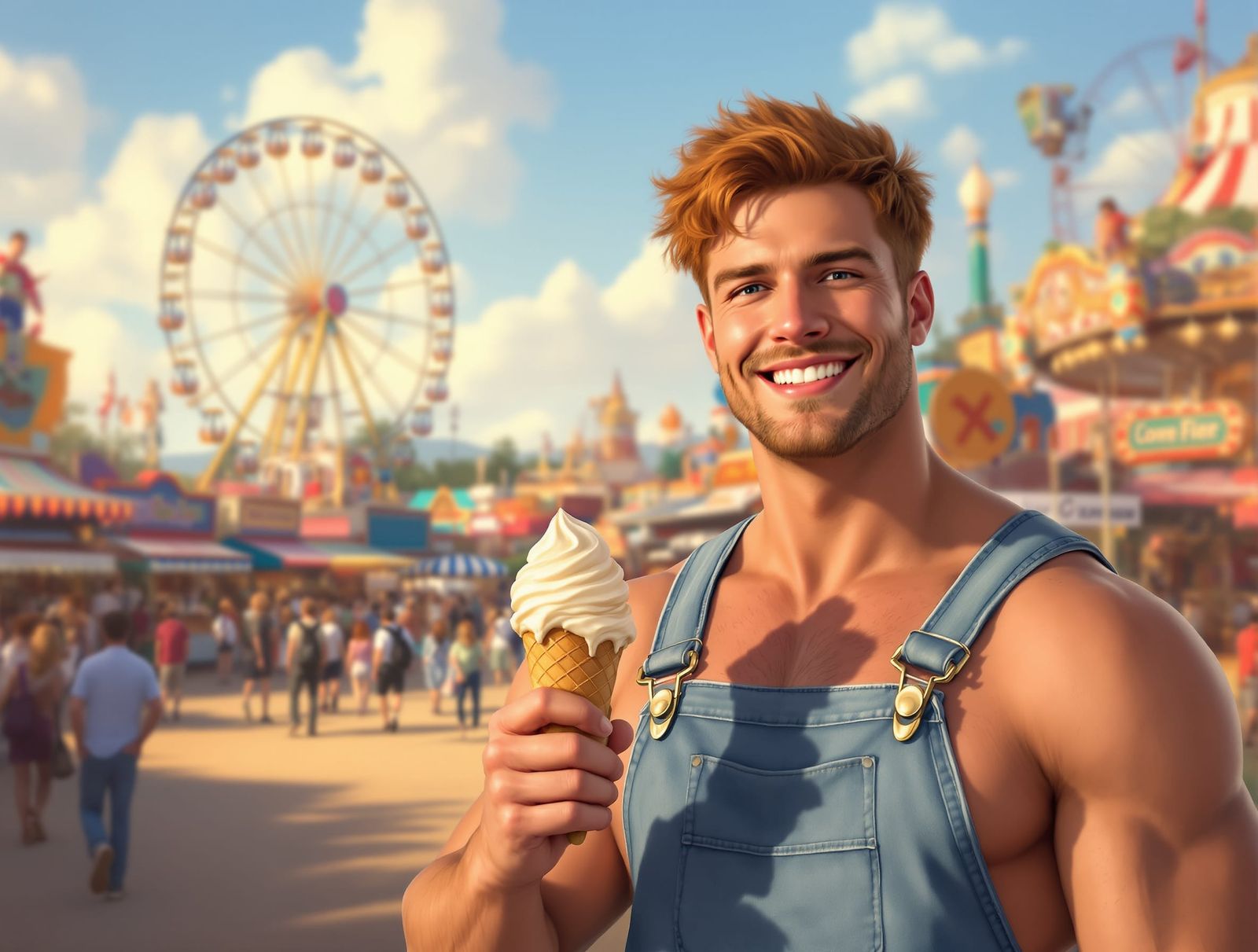 Man with Melting Ice Cream at County Fair
