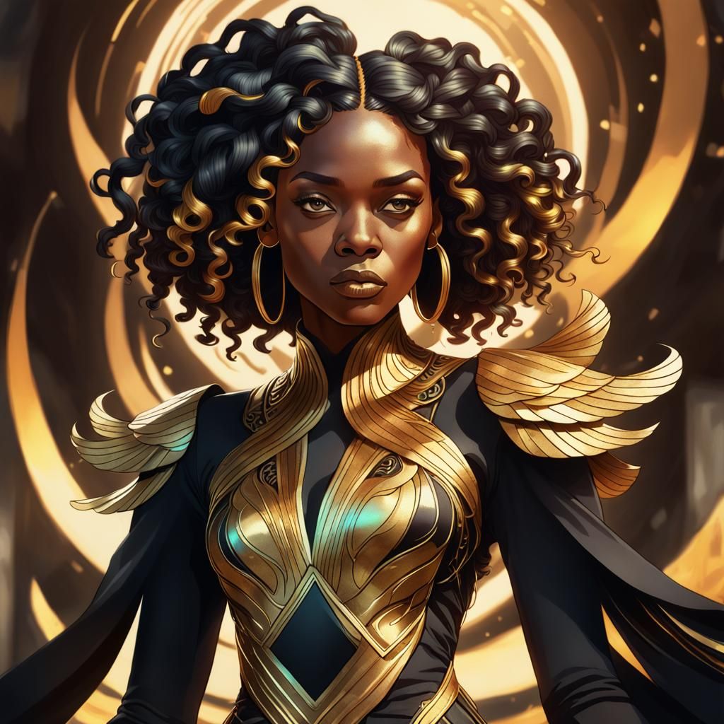 Phoenix Dress: Black Woman Portrait in Art Nouveau Style