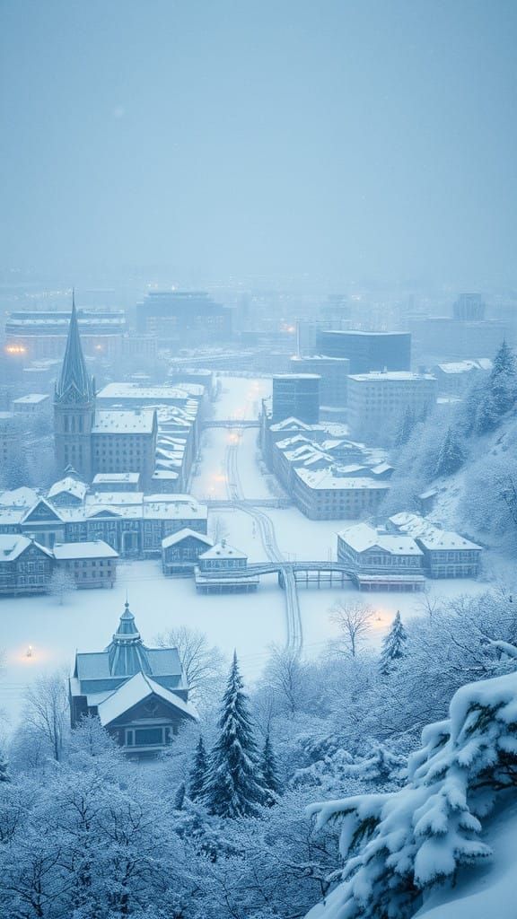 Winter Cityscape Transformed into a Frozen Paradise