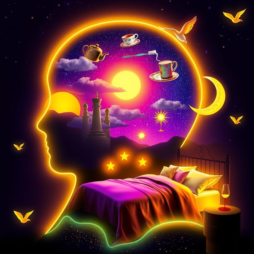 Surreal Digital Art of Daily Rituals in Glowing Silhouette