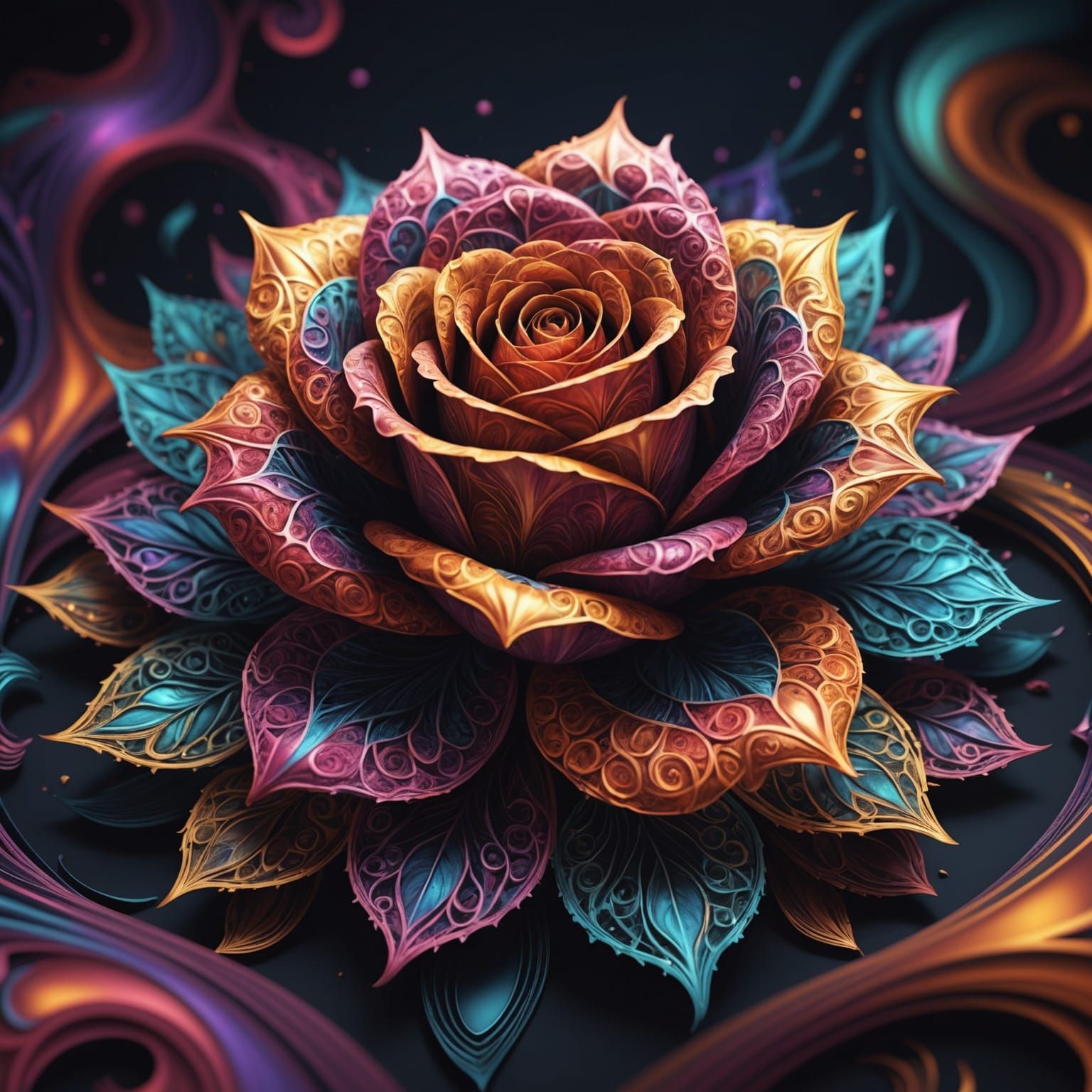Resplendent Rose in Abstract Fractal Art