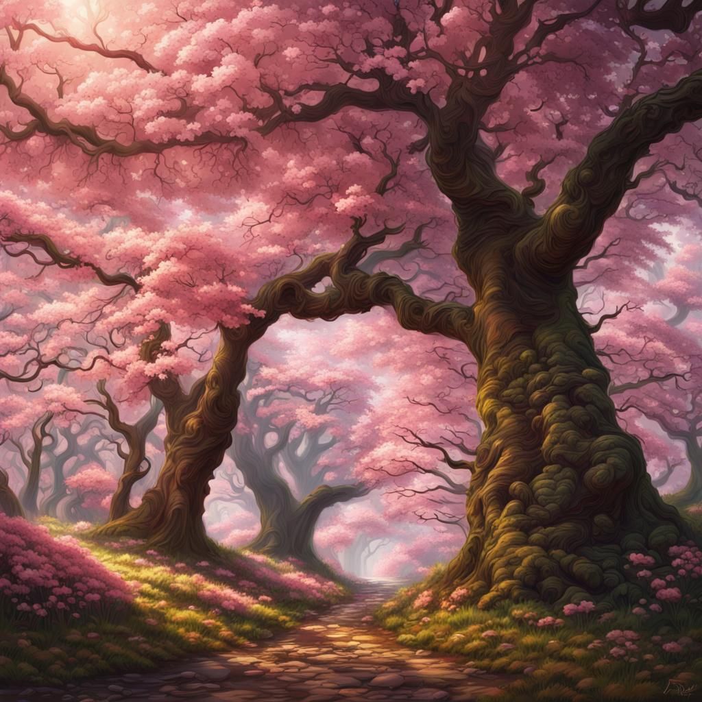cherry blossom forest