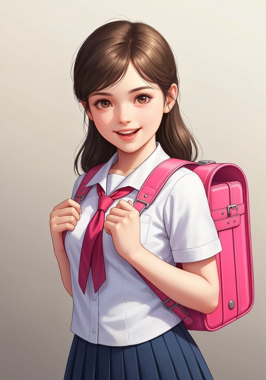 Cheerful Girl in School Uniform with Pink Bag