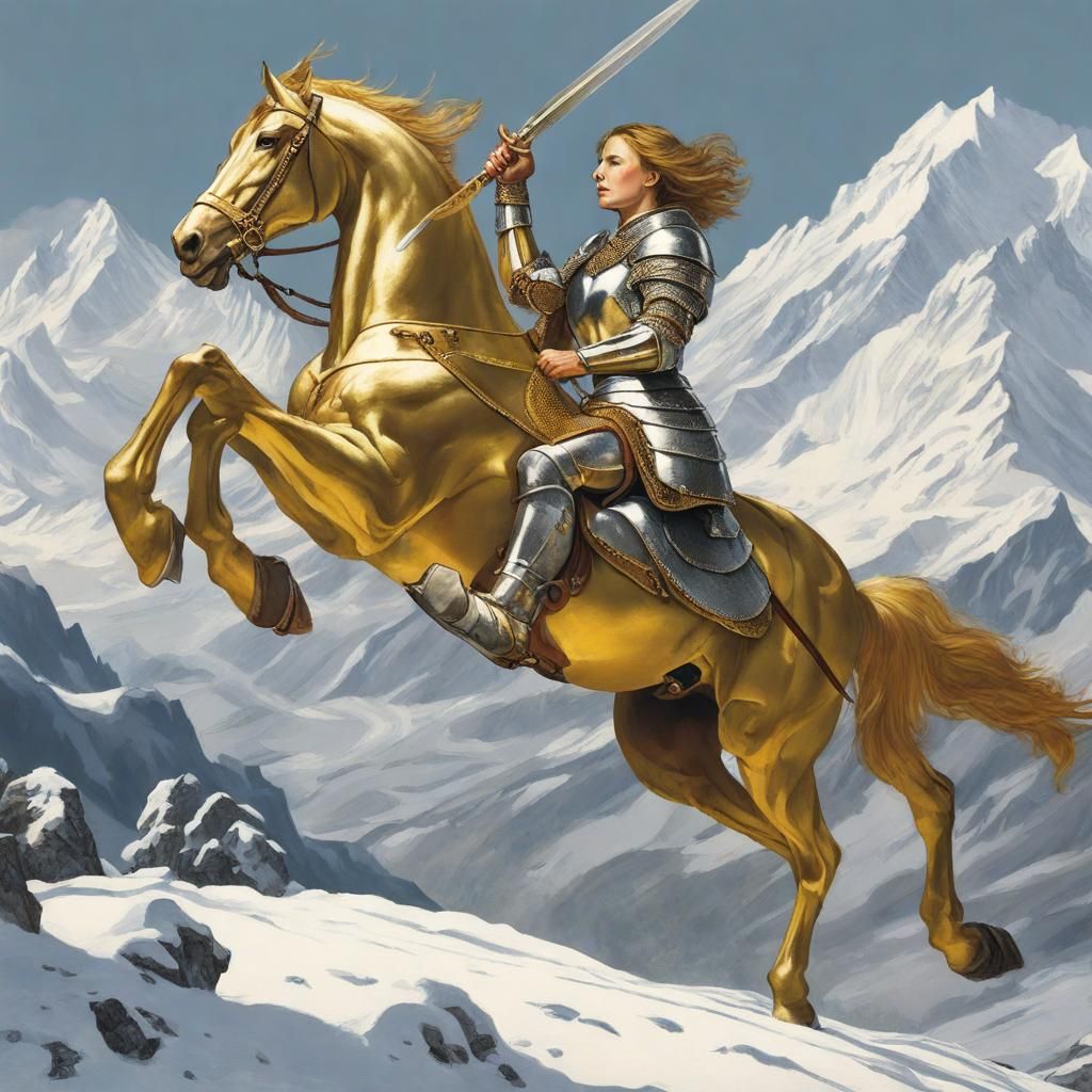 Joan of Arc on Stallion in Swiss Alps