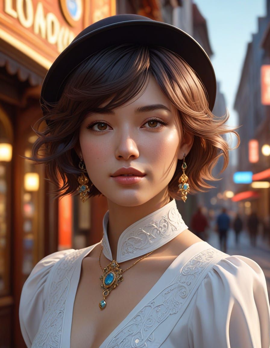 Asian Woman in Neon-Lit Elegance