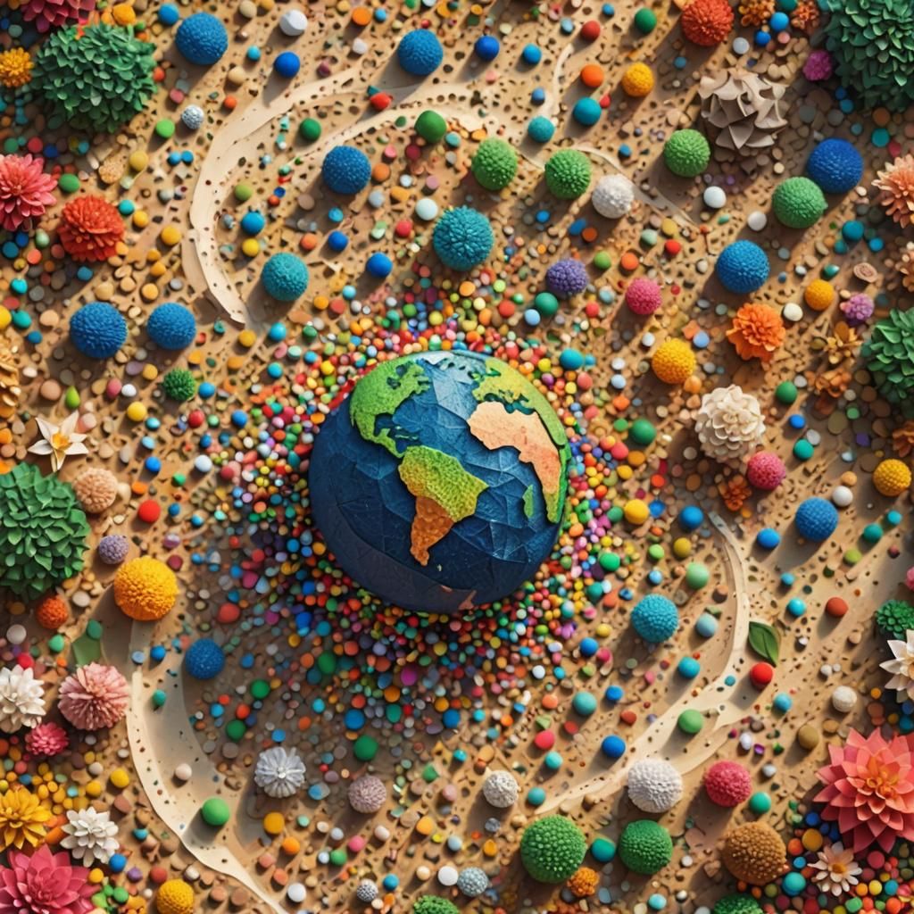 Pointillist Earth Blooming in Desert Landscape