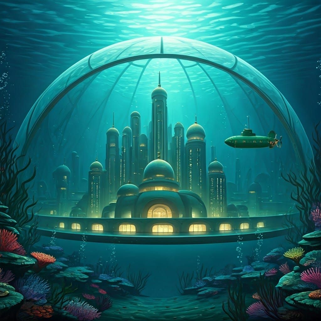 Underwater City in Mid-Century Modern Style