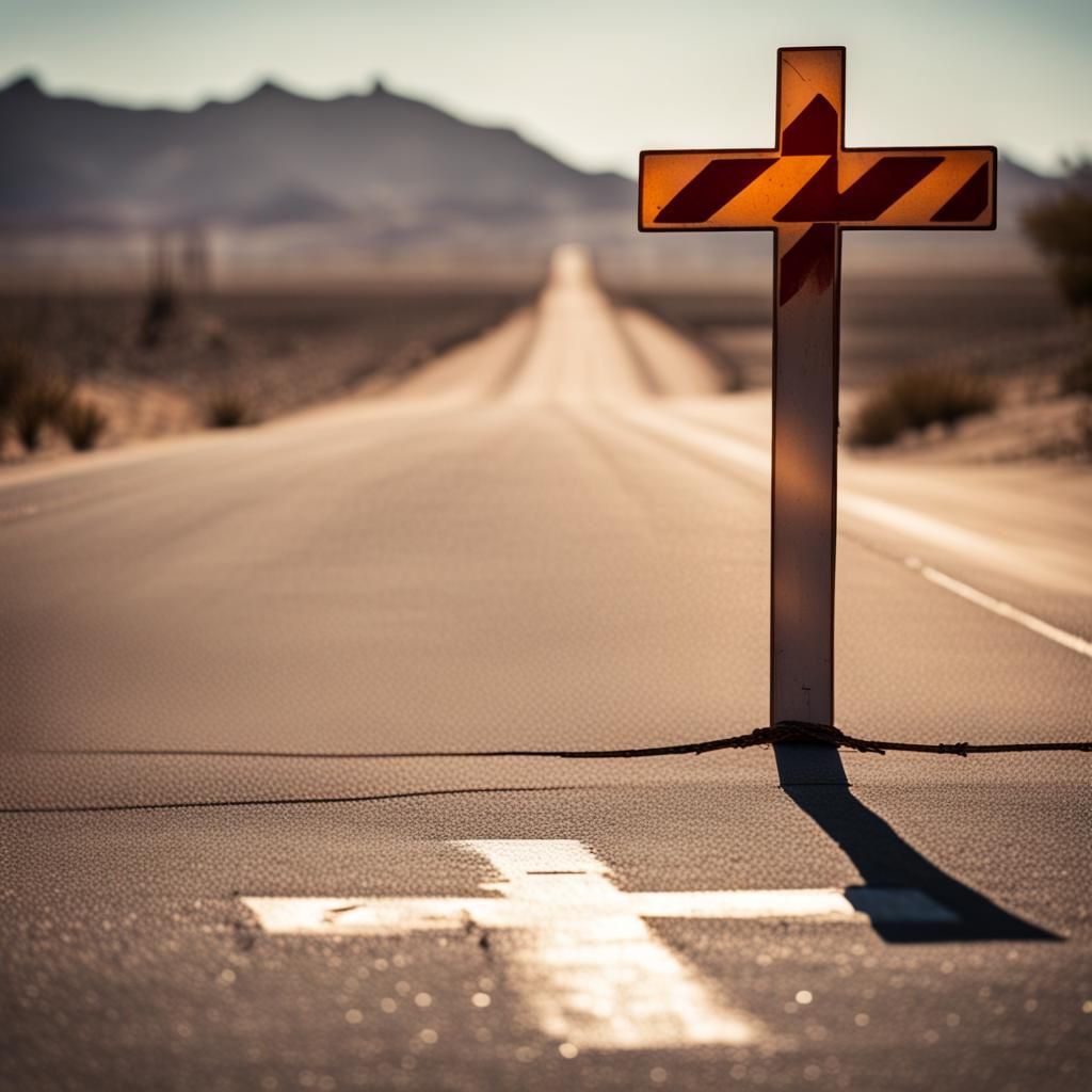 Desert Road with Cross Shadow: Professional Photography