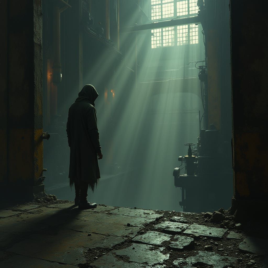 Decaying Factory Floor in Dark Fantasy Style