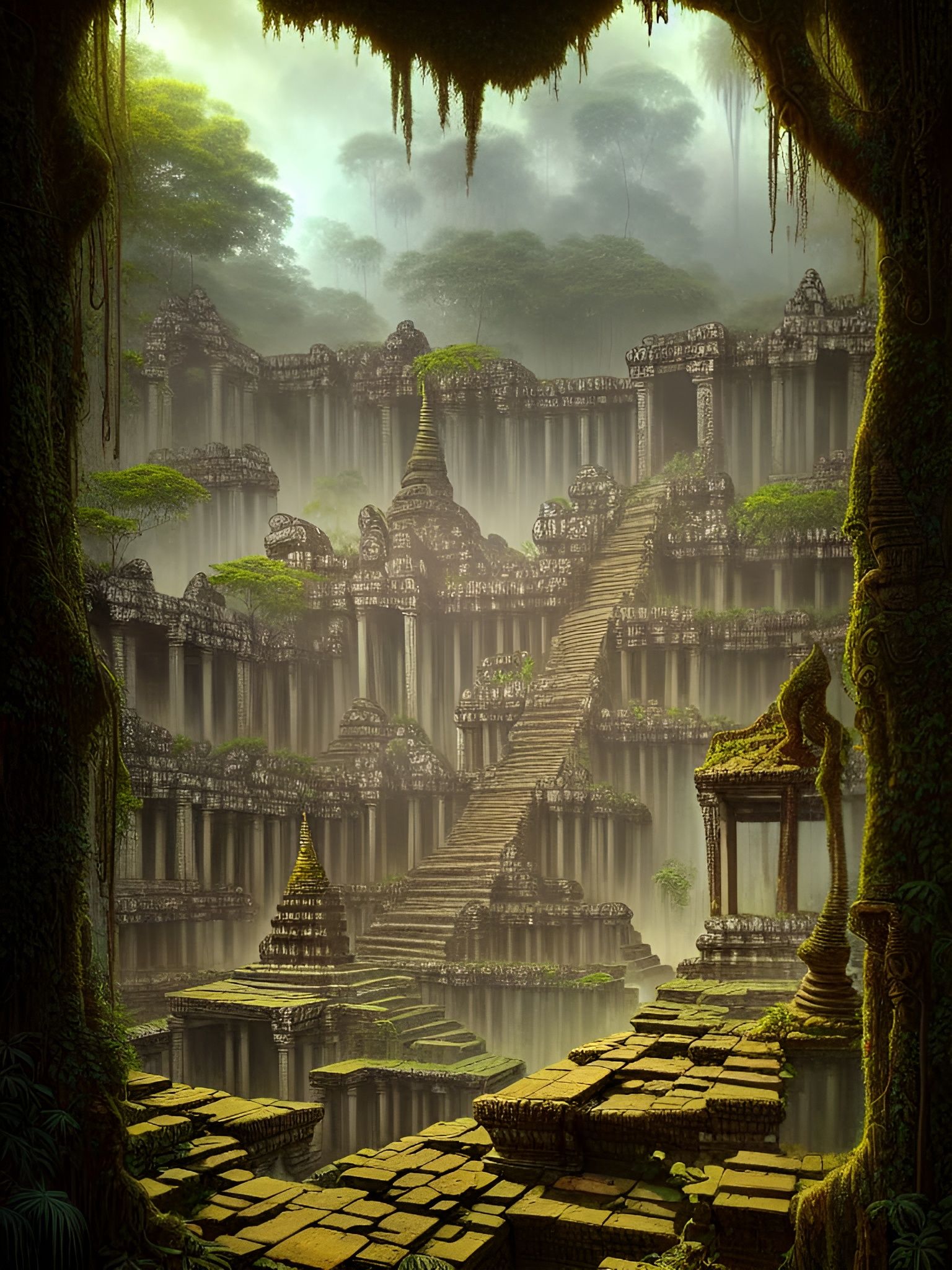 Ancient Cambodian Jungle Ruins in Hyper-Detailed Render