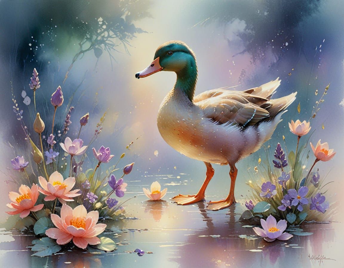 Pastel Ducklings in Watercolor Storybook Style