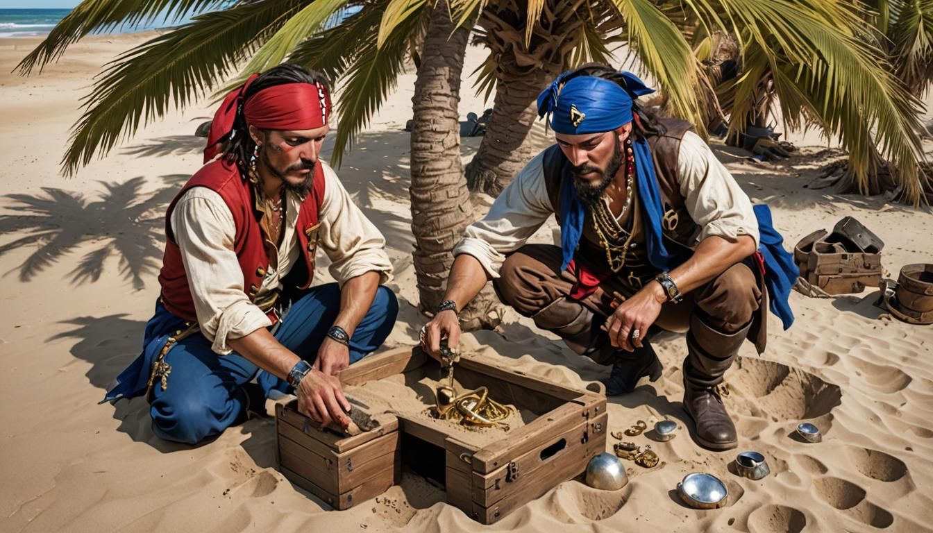 Steampunk Pirate Treasure on Sandy Beach