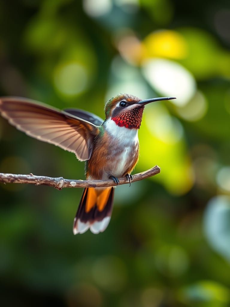 Hummingbird Portrait on Branch in Soft Focus
