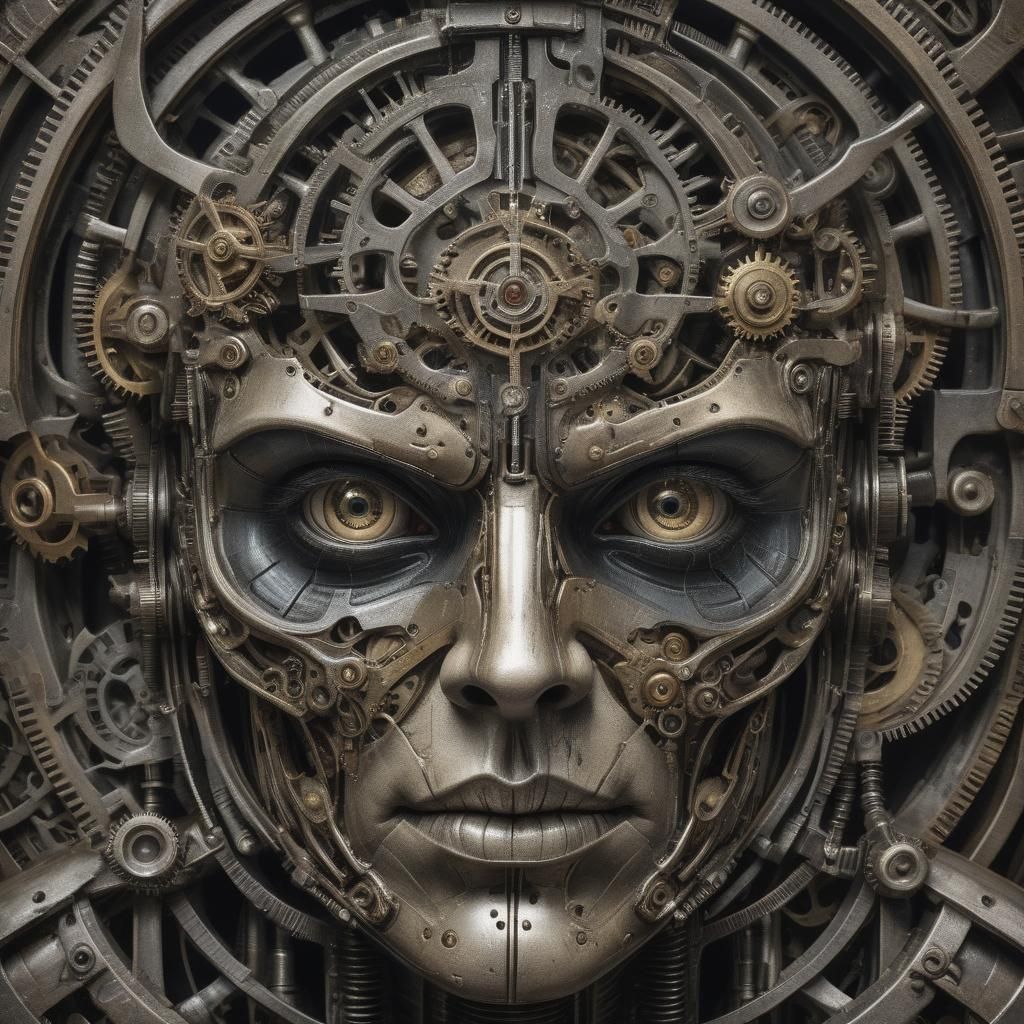 Steampunk Mechanical Face in Surreal Style