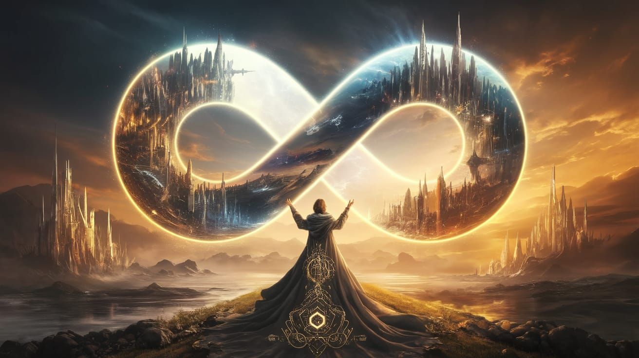 Epic Fantasy Scene of Time Loop and Infinity Mirror