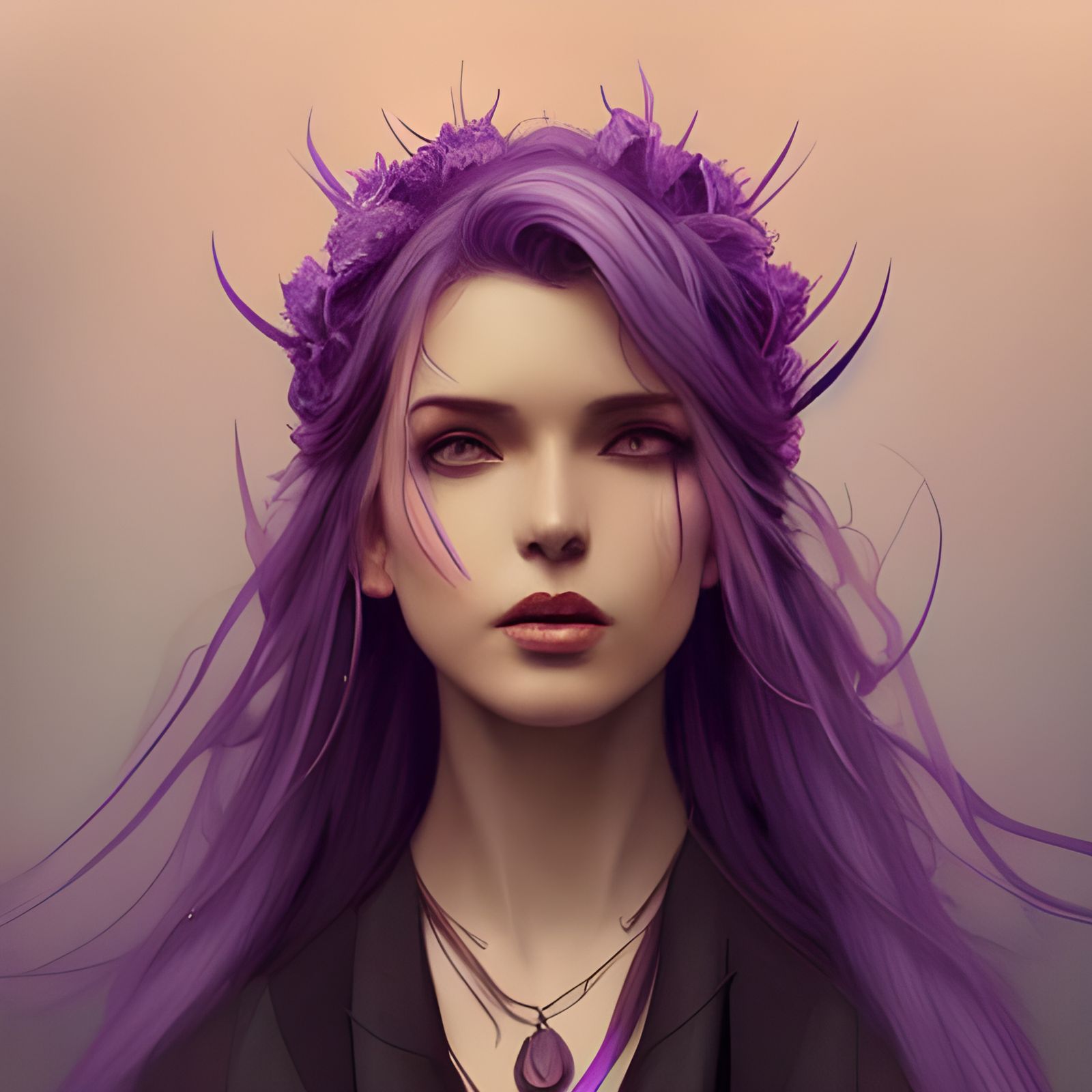 Purple Fire Woman Portrait in Art Nouveau Style