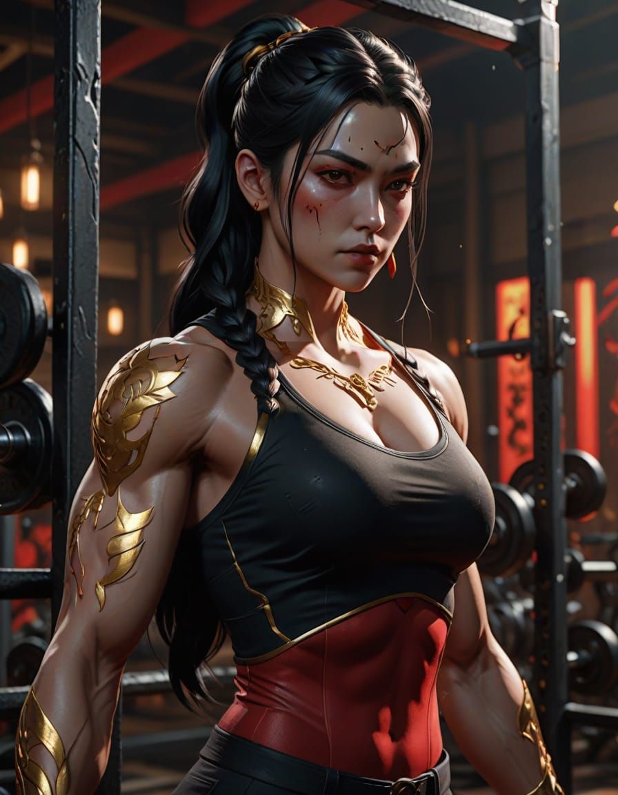 Hyper-Realistic Anime Gym Scene