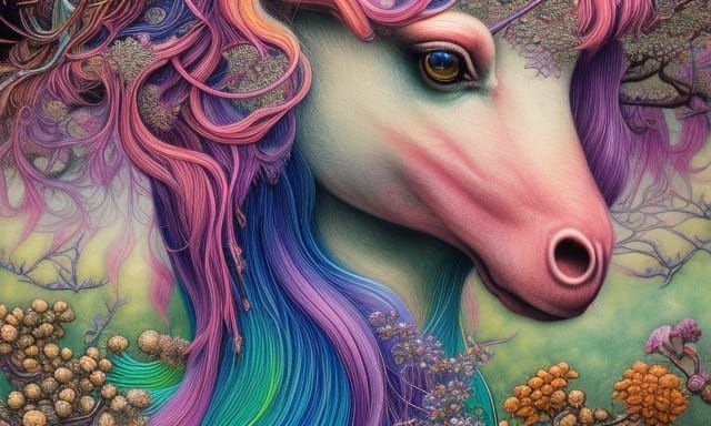 Unicorn in Mycelium Network: Detailed Forest Portrait