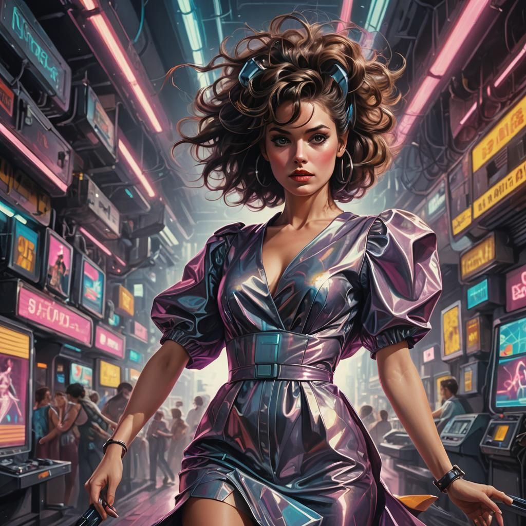 Retro-Futuristic 80s Woman Portrait in Cinematic Style