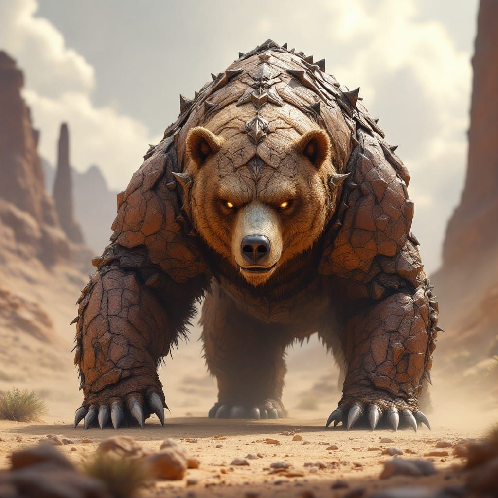 Brown Bear in Desert Armor, Majestic and Fierce
