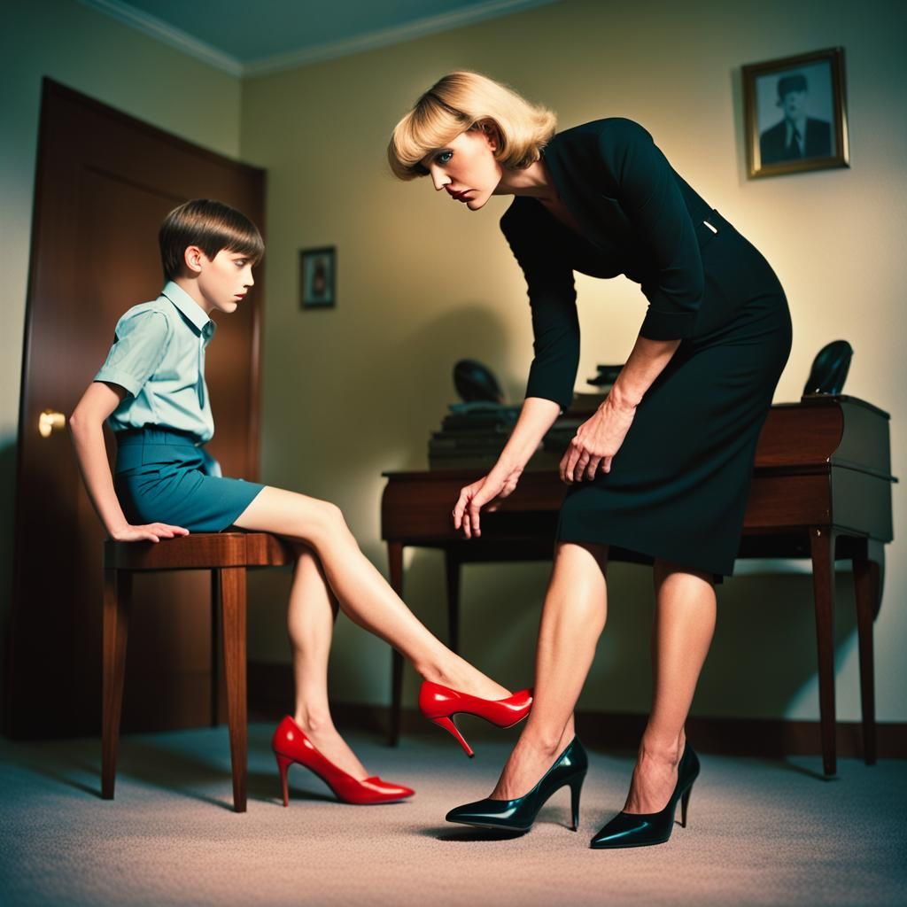 Mother and Crossdressing Son in High Heels