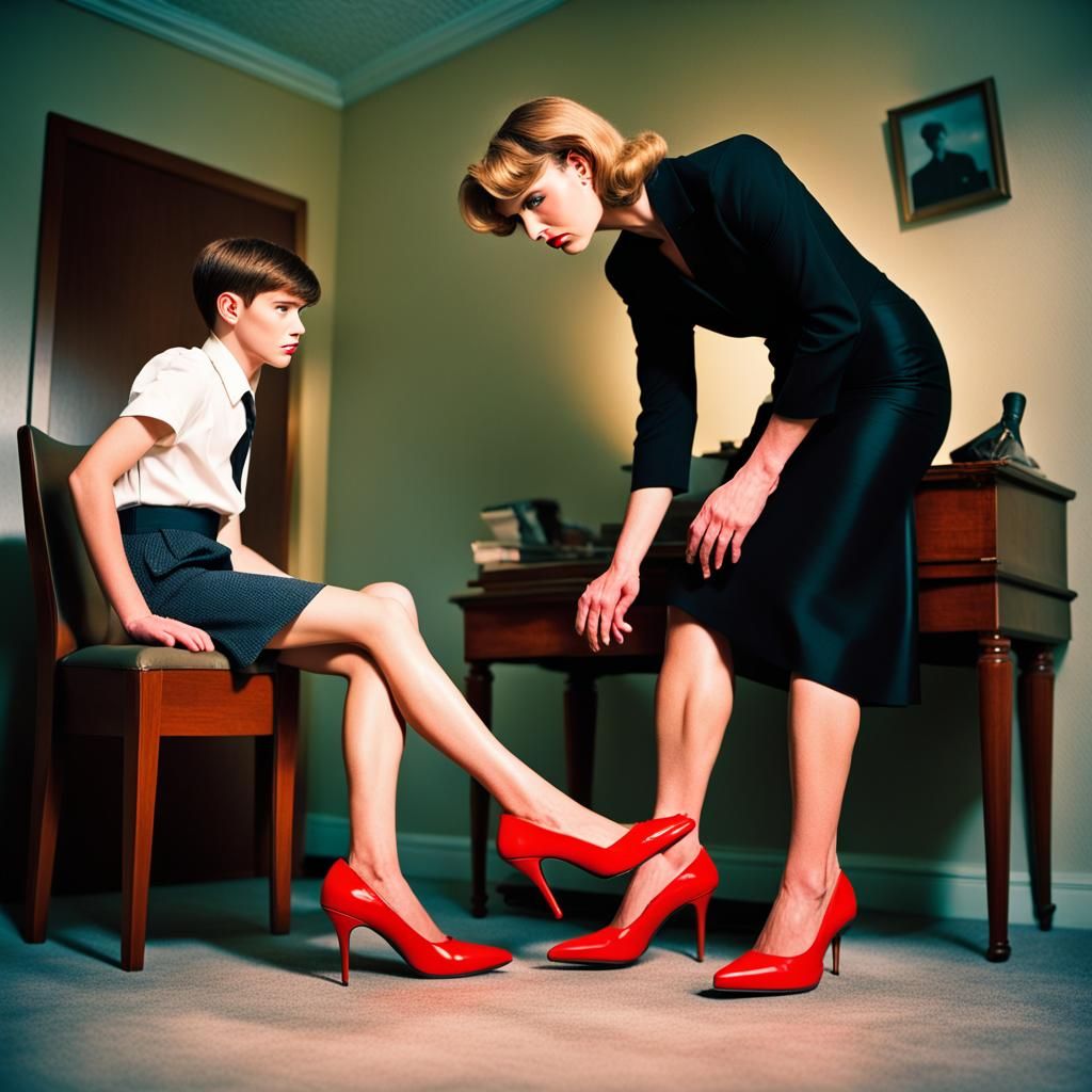 Mother and Crossdressing Son in High Heels: Film Still