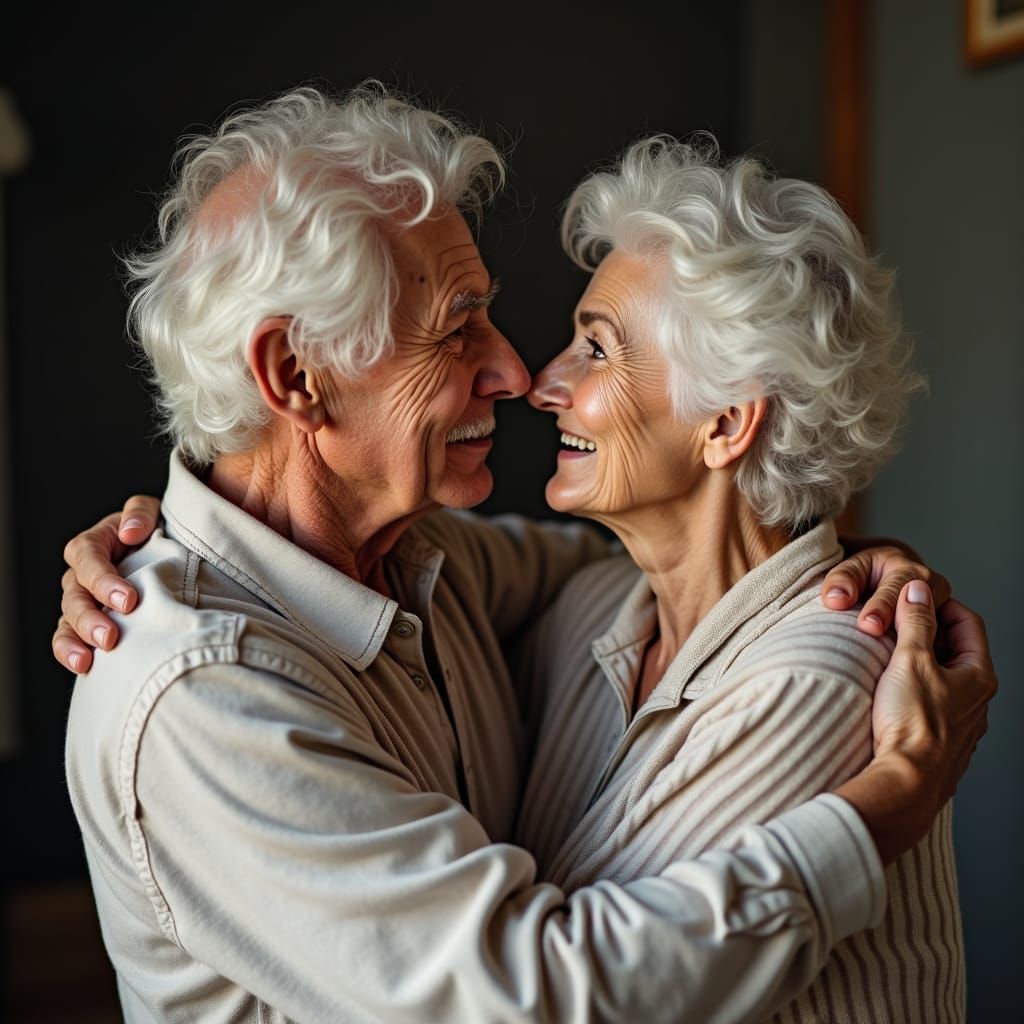 Tender Embrace: Elderly Couple Sharing a Loving Moment