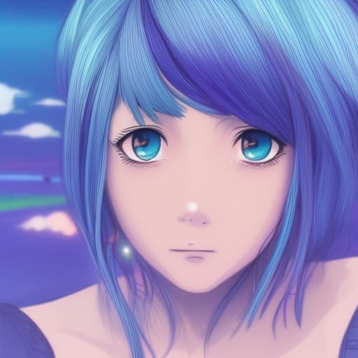 Blue-Haired Girl Crying in Anime Key Visual Style
