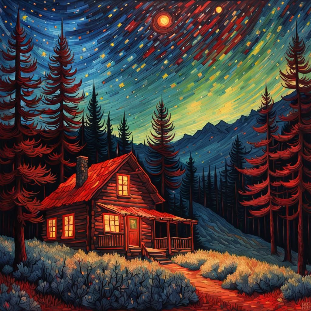 Heatmap Cabin Scene in Impasto Painting Style