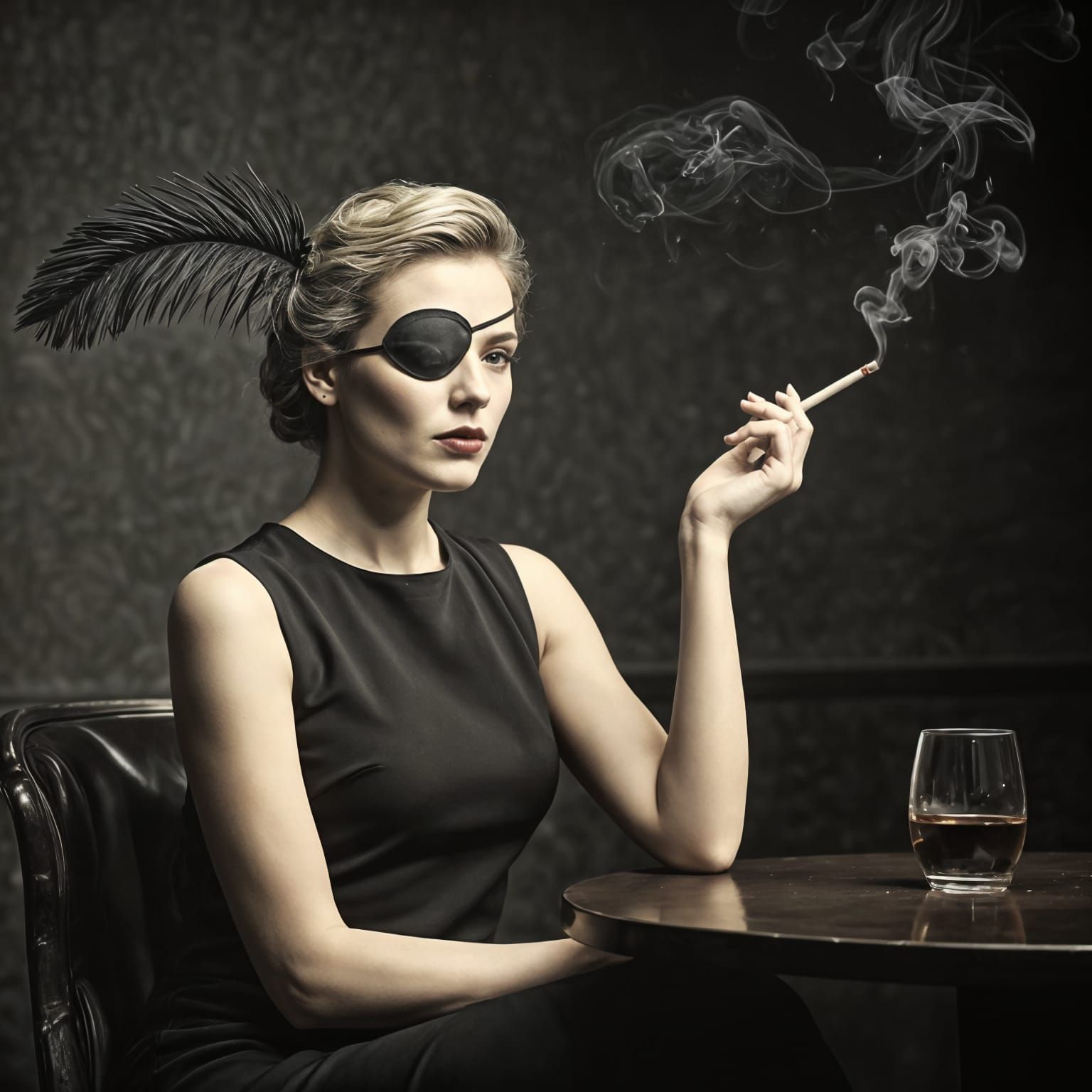 Mysterious Woman with Eyepatch in Noir Portrait
