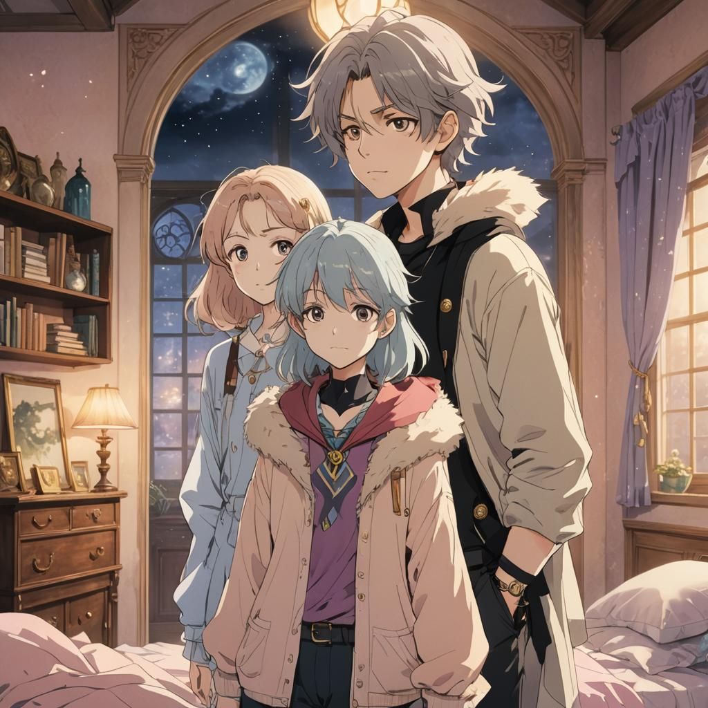 Magical Bedroom Scene with Teenage Witch in Anime Style